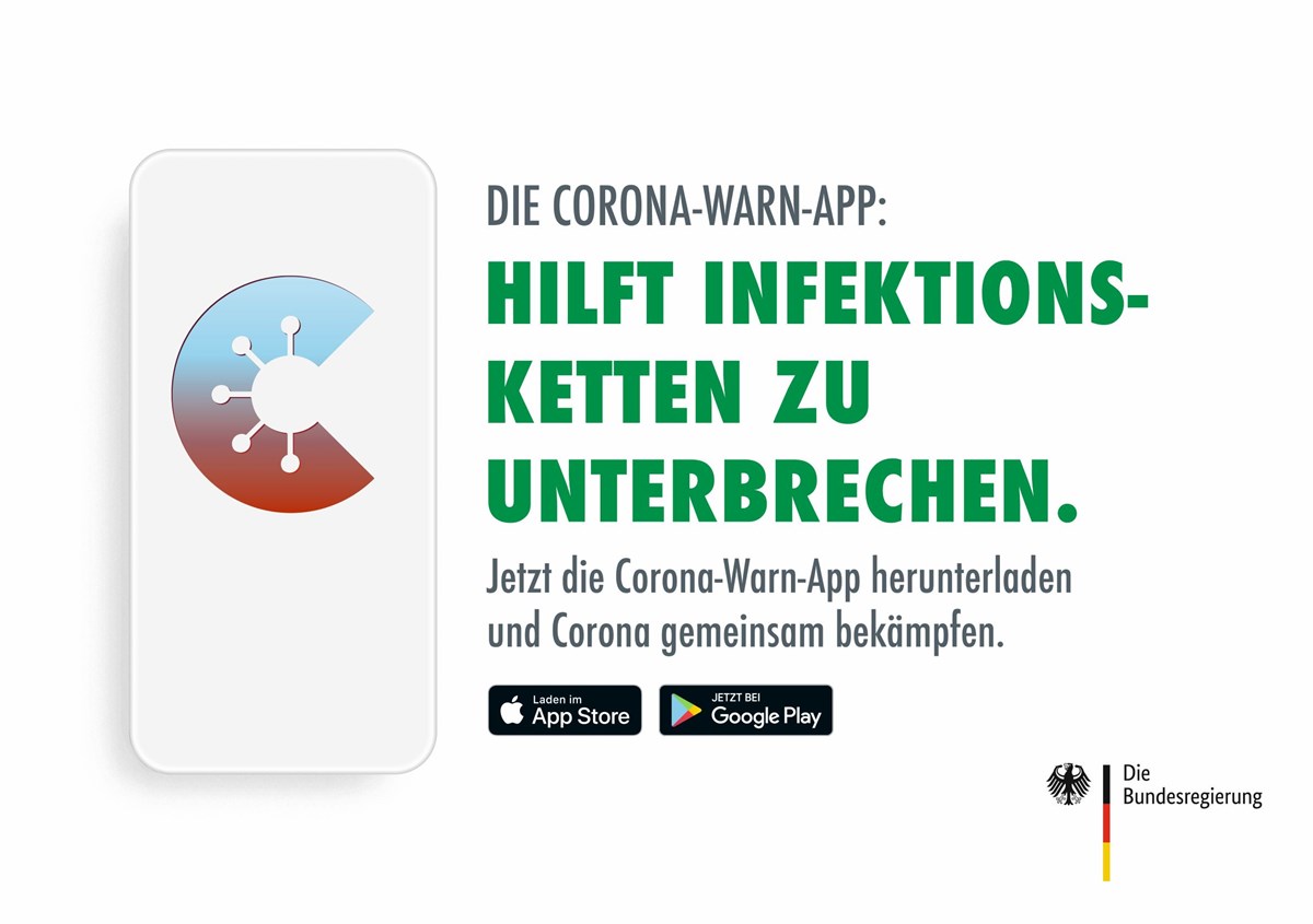 Info zur Nutzung Corona Warn-App zum Unterbrechen der Infektionsketten