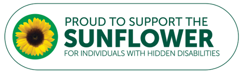 Logo mit Schriftzug "Proud to support the sunflower for individuals with hidden disabilieties""